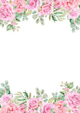 Watercolor Invitation template with flowers and branches for wedding, bridal shower, birthday, anniversary.