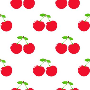 Kusursuz kırmızı kiraz desenli tasarım, düz kiraz desenli şablon vektörü.