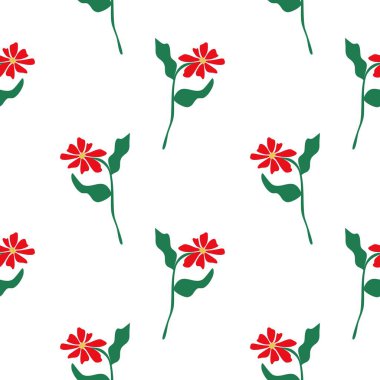 Çiçek arkaplanlı, soyut, kusursuz botanik deseni. Parlak çiçekler ve yeşil yapraklarla kusursuz çiçek deseni.