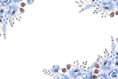 Çiçek açan botanik suluboya çiçekler sınır çerçevesi. Beyaz arkaplanda renkli çiçekler.