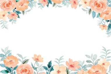 Çiçek açan botanik suluboya çiçekler sınır çerçevesi. Beyaz arkaplanda renkli çiçekler.