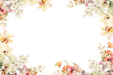 düğün, doğum günü, kart, arkaplan, davetiye, duvar kağıdı, çıkartma, dekorasyon için çiçek suluboya çerçevesi.
