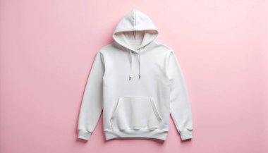 Pastel Arkaplanda Beyaz Kapüşonlu Model