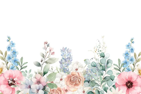 düğün, doğum günü, kart, arkaplan, davetiye, duvar kağıdı, çıkartma, dekorasyon için çiçek suluboya çerçevesi.