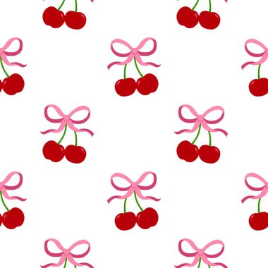 Kusursuz kırmızı kiraz desenli tasarım, düz kiraz desenli şablon vektörü.