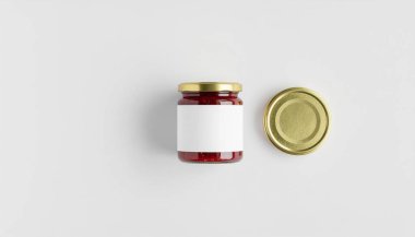 Boş Etiketli Çilekli Jam Jar Mockup