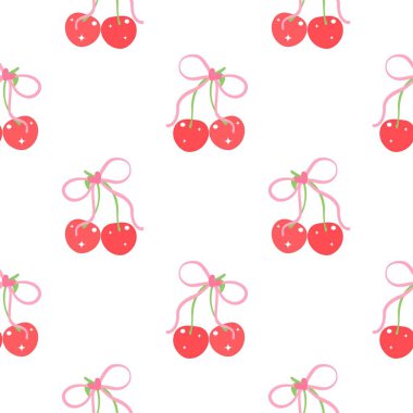 Kusursuz kırmızı kiraz desenli tasarım, düz kiraz desenli şablon vektörü.
