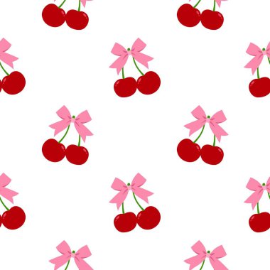Kusursuz kırmızı kiraz desenli tasarım, düz kiraz desenli şablon vektörü.