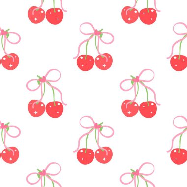 Kusursuz kırmızı kiraz desenli tasarım, düz kiraz desenli şablon vektörü.