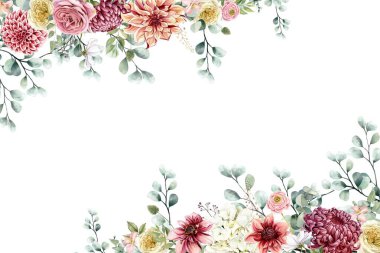 düğün, doğum günü, kart, arkaplan, davetiye, duvar kağıdı, çıkartma, dekorasyon için çiçek suluboya çerçevesi.