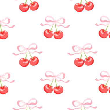 Kusursuz kırmızı kiraz desenli tasarım, düz kiraz desenli şablon vektörü.