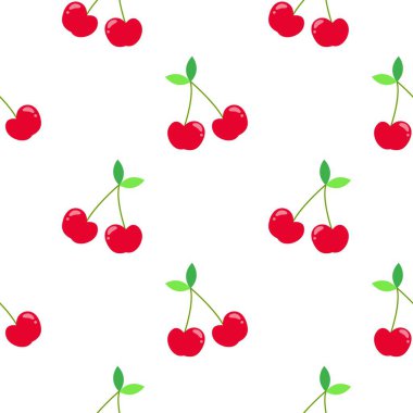Kusursuz kırmızı kiraz desenli tasarım, düz kiraz desenli şablon vektörü.