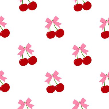 Kusursuz kırmızı kiraz desenli tasarım, düz kiraz desenli şablon vektörü.