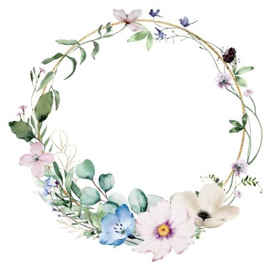 düğün, doğum günü, kart, arkaplan, davetiye, duvar kağıdı, çıkartma, dekorasyon için çiçek suluboya çerçevesi.