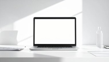 Temiz Masa Minimum Web Sitesi Sunum Şablonunda Modern Dizüstü Model