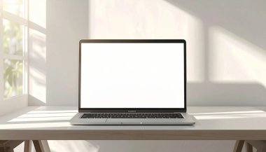 Çalışma Alanı Masası Modern Web Sitesi Sunum Şablonu 'nda Laptop Ekran ModeliComment