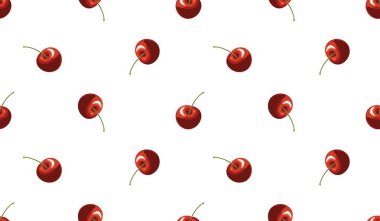 Kusursuz kırmızı kiraz desenli tasarım, düz kiraz desenli şablon vektörü.