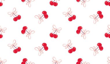 Kusursuz kırmızı kiraz desenli tasarım, düz kiraz desenli şablon vektörü.