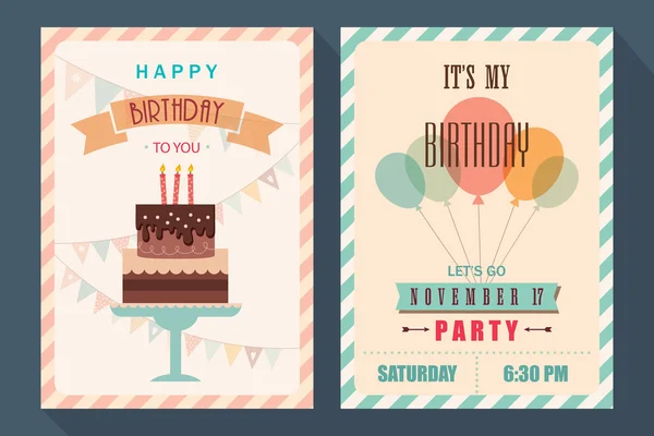 Cartão de aniversário e conjunto de convite — Vetor de Stock