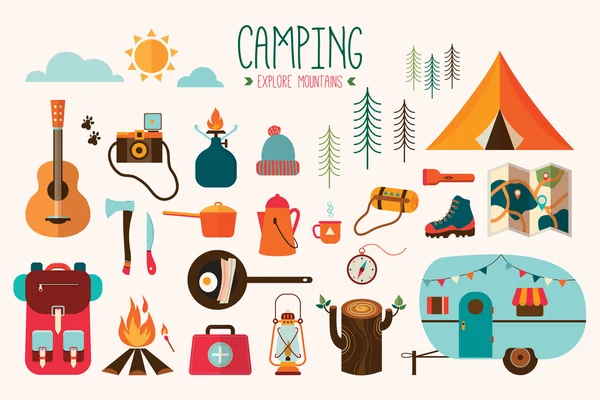 Camping utrustning vector insamling — Stock vektor