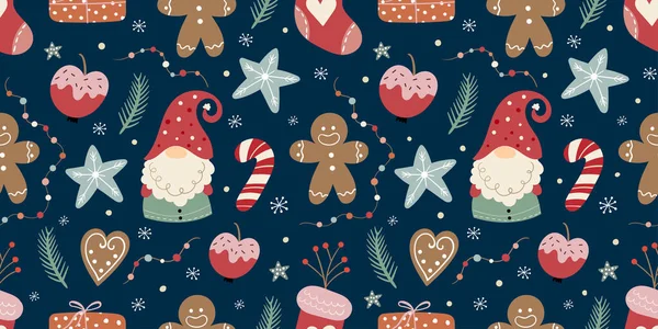 Cücelerin Zencefilli Çöreklerin Şekerlerin Dekorasyonların Olduğu Kusursuz Noel Deseni Kış — Stok Vektör