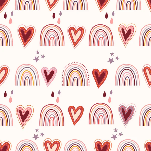 Valentine Day Seamless Pattern Hearts Rainbows — Stock Vector