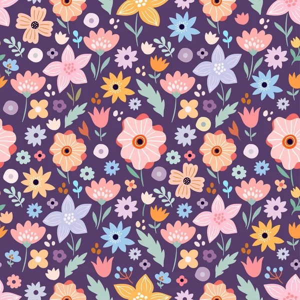 Motif Floral Sans Couture Avec Différentes Fleurs Colorées — Image vectorielle