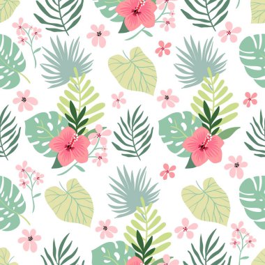 Amberli, çiçekli ve yapraklı tropikal desenler, yaz tasarımı