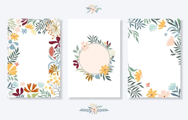 Modelo Casamento Floral Definido Com Cartões Convite Quadro Floral Coroa —  Vetores de Stock