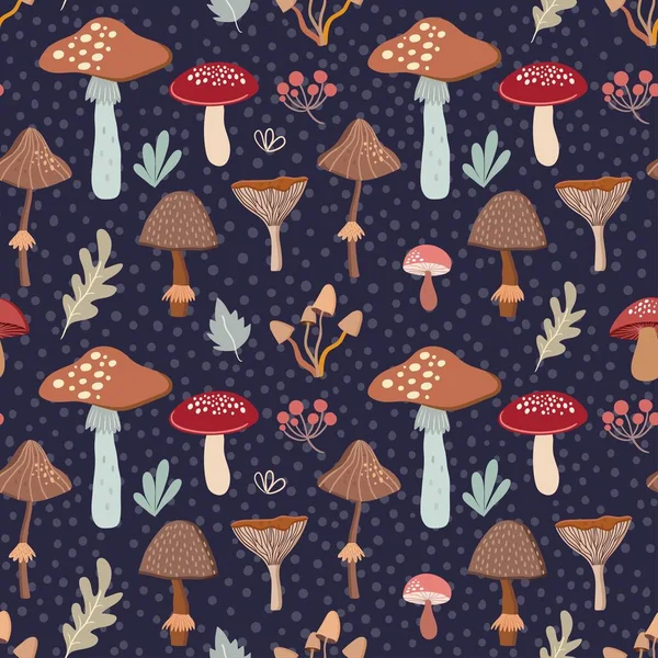 Modèle Sans Couture Automne Avec Champignons Éléments Saisonniers — Image vectorielle