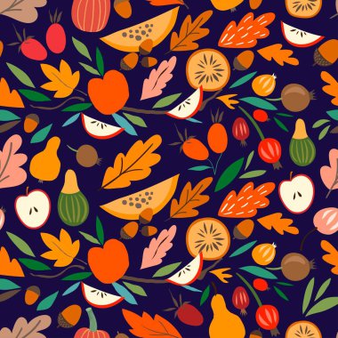 Dekoratif soyut sonbahar dikişsiz desen, mevsimsel kesik elementler
