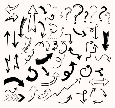 Ok koleksiyonu vektör tasarımı, karalama elemanları, farklı şekil