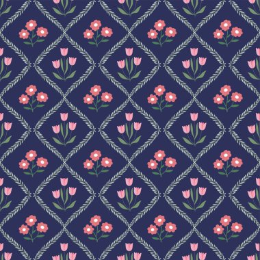 Çiçeksel, pürüzsüz desenli laleler, eski tarz dekoratif duvar kağıtları.