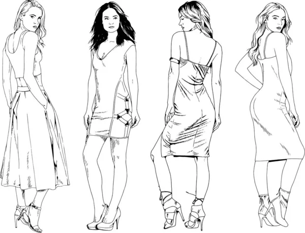 Desenhos Vetoriais Sobre Tema Menina Desportiva Magro Bonita Roupas Casuais —  Vetores de Stock