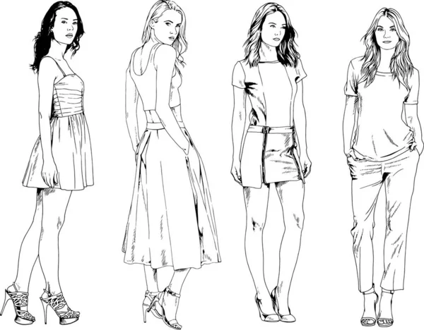 Desenhos Vetoriais Sobre Tema Menina Desportiva Magro Bonita Roupas Casuais —  Vetores de Stock