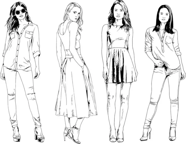 Desenhos Vetoriais Sobre Tema Menina Desportiva Magro Bonita Roupas Casuais —  Vetores de Stock