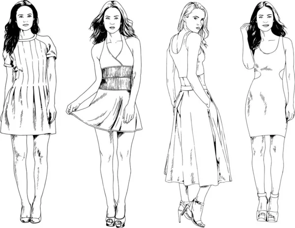 Desenhos Vetoriais Sobre Tema Menina Desportiva Magro Bonita Roupas Casuais —  Vetores de Stock