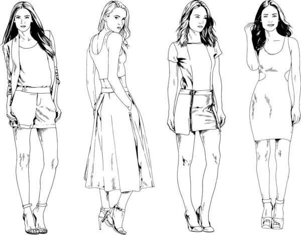 Desenhos Vetoriais Sobre Tema Menina Desportiva Magro Bonita Roupas Casuais —  Vetores de Stock