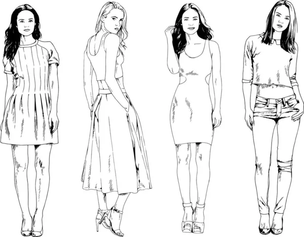 Desenhos Vetoriais Sobre Tema Menina Desportiva Magro Bonita Roupas Casuais — Vetor de Stock