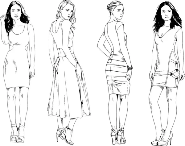 Desenhos Vetoriais Sobre Tema Menina Desportiva Magro Bonita Roupas Casuais —  Vetores de Stock