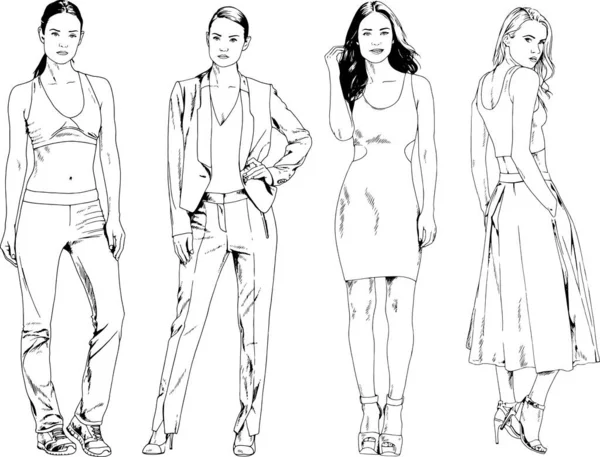 Desenhos Vetoriais Sobre Tema Menina Desportiva Magro Bonita Roupas Casuais —  Vetores de Stock