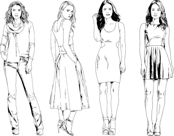 Desenhos Vetoriais Sobre Tema Menina Desportiva Magro Bonita Roupas Casuais —  Vetores de Stock