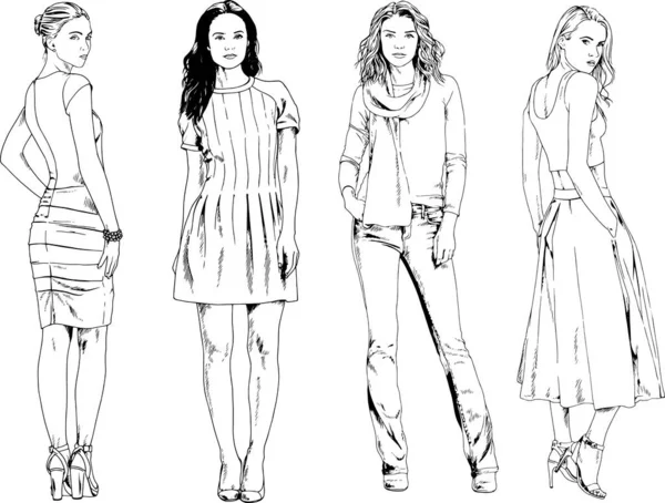 Desenhos Vetoriais Sobre Tema Menina Desportiva Magro Bonita Roupas Casuais —  Vetores de Stock