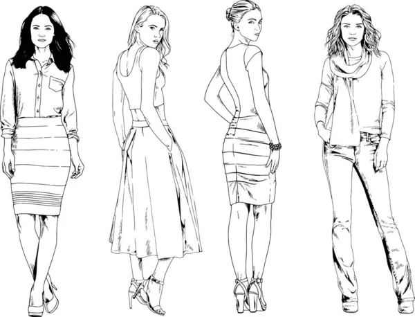 Desenhos Vetoriais Sobre Tema Menina Desportiva Magro Bonita Roupas Casuais — Vetor de Stock