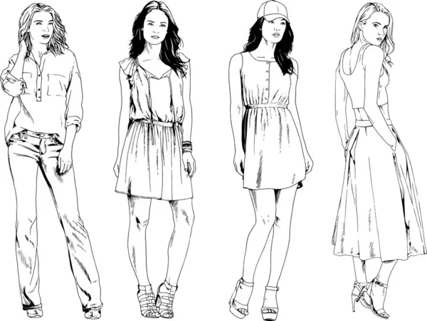 Desenhos Vetoriais Sobre Tema Menina Desportiva Magro Bonita Roupas Casuais —  Vetores de Stock