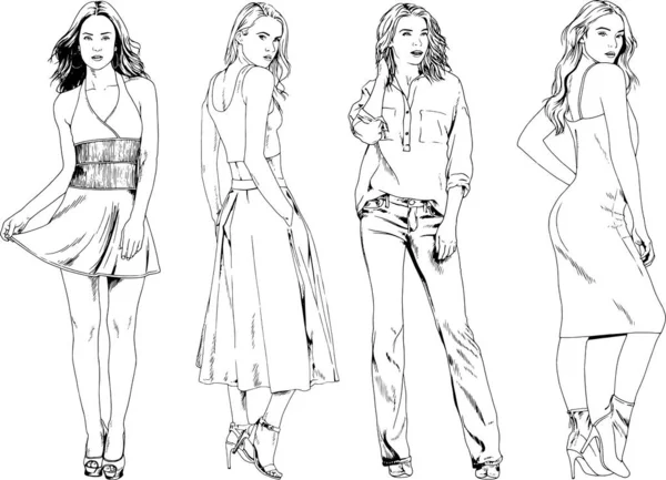 Desenhos Vetoriais Sobre Tema Menina Desportiva Magro Bonita Roupas Casuais —  Vetores de Stock