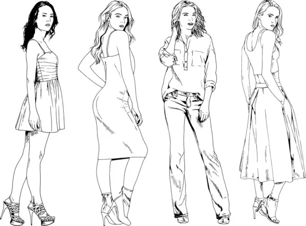 Desenhos Vetoriais Sobre Tema Menina Desportiva Magro Bonita Roupas Casuais —  Vetores de Stock