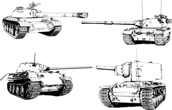 Mächtiger Panzer Mit Einer Tusche Gezeichneten Freihand Skizze — Stockvektor