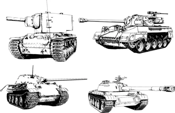 Mächtiger Panzer Mit Einer Tusche Gezeichneten Freihand Skizze — Stockvektor