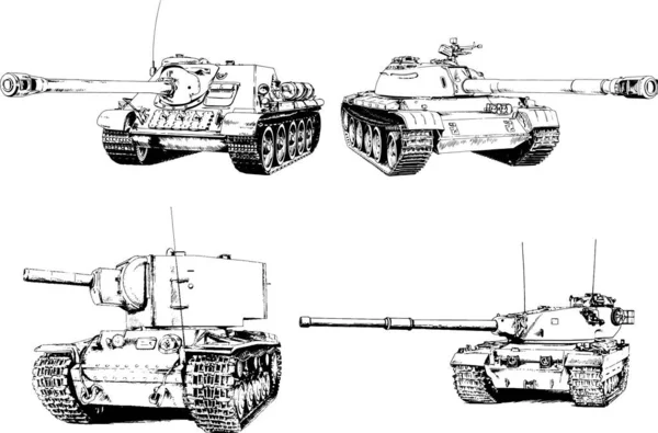 Powerful Tank Gun Drawn Ink Freehand Sketch — Stock Vector